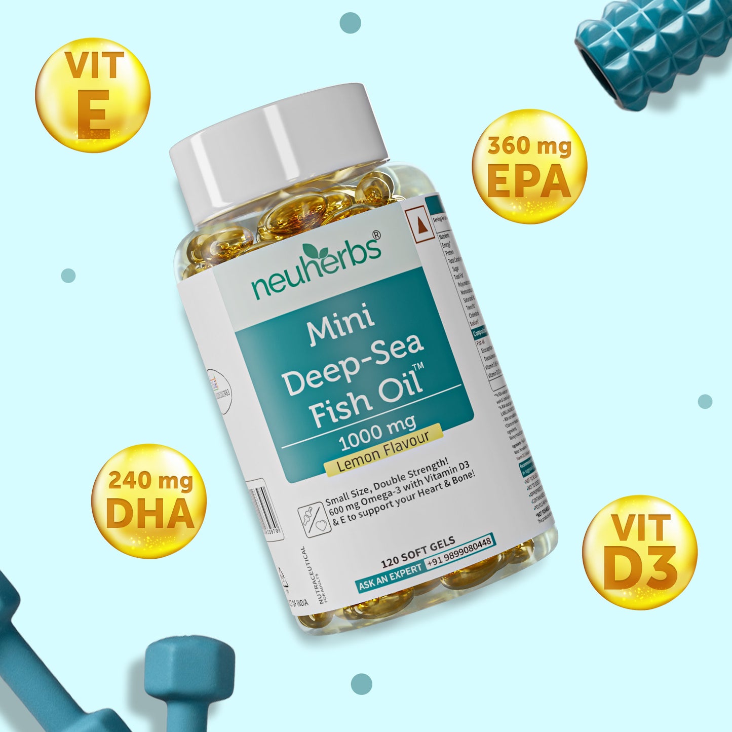 Supplement Facts of Neuherbs Mini Deep Sea Fish Oil 1000 mg Lemon Flavour