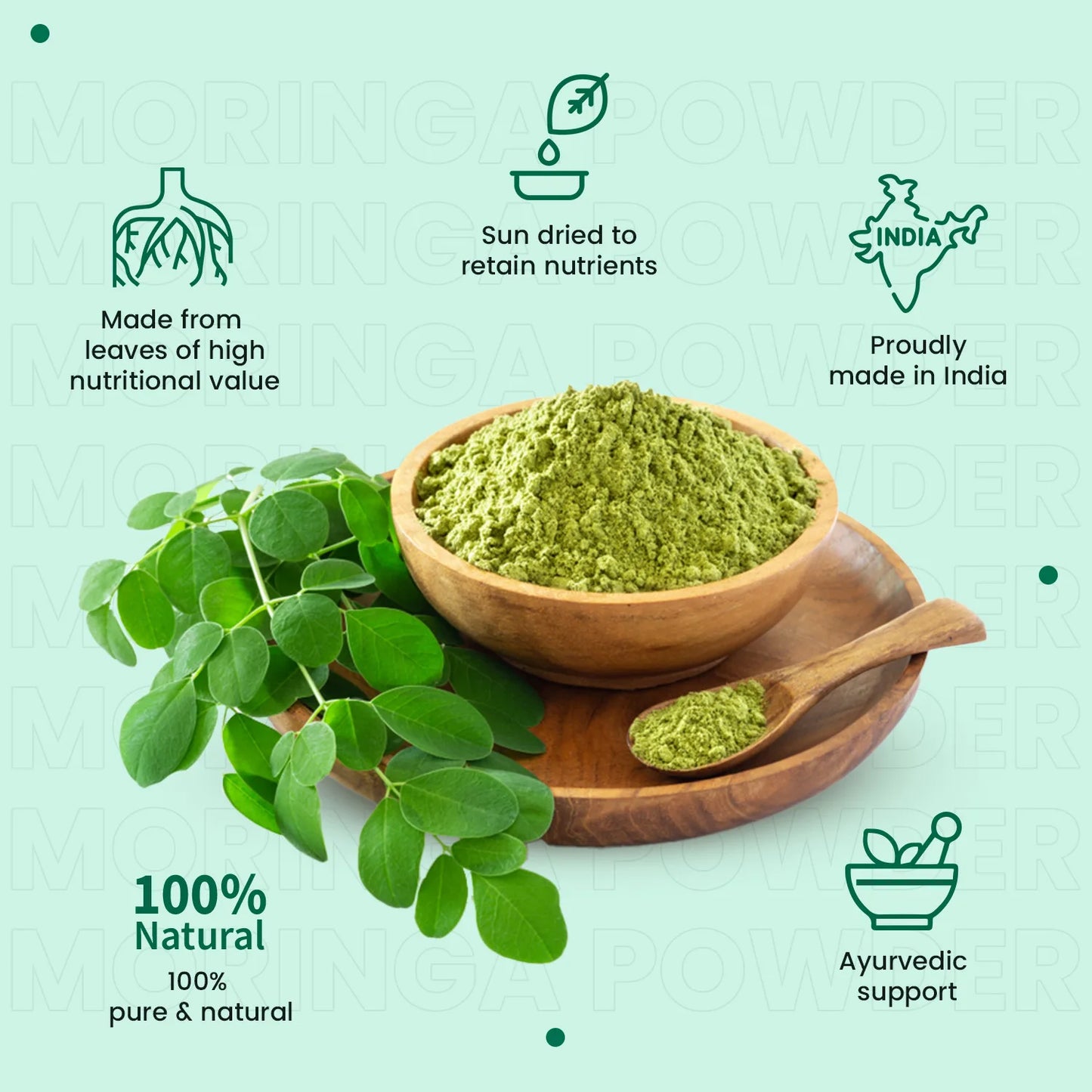 Ingredients in Organic Moringa Powder pouch