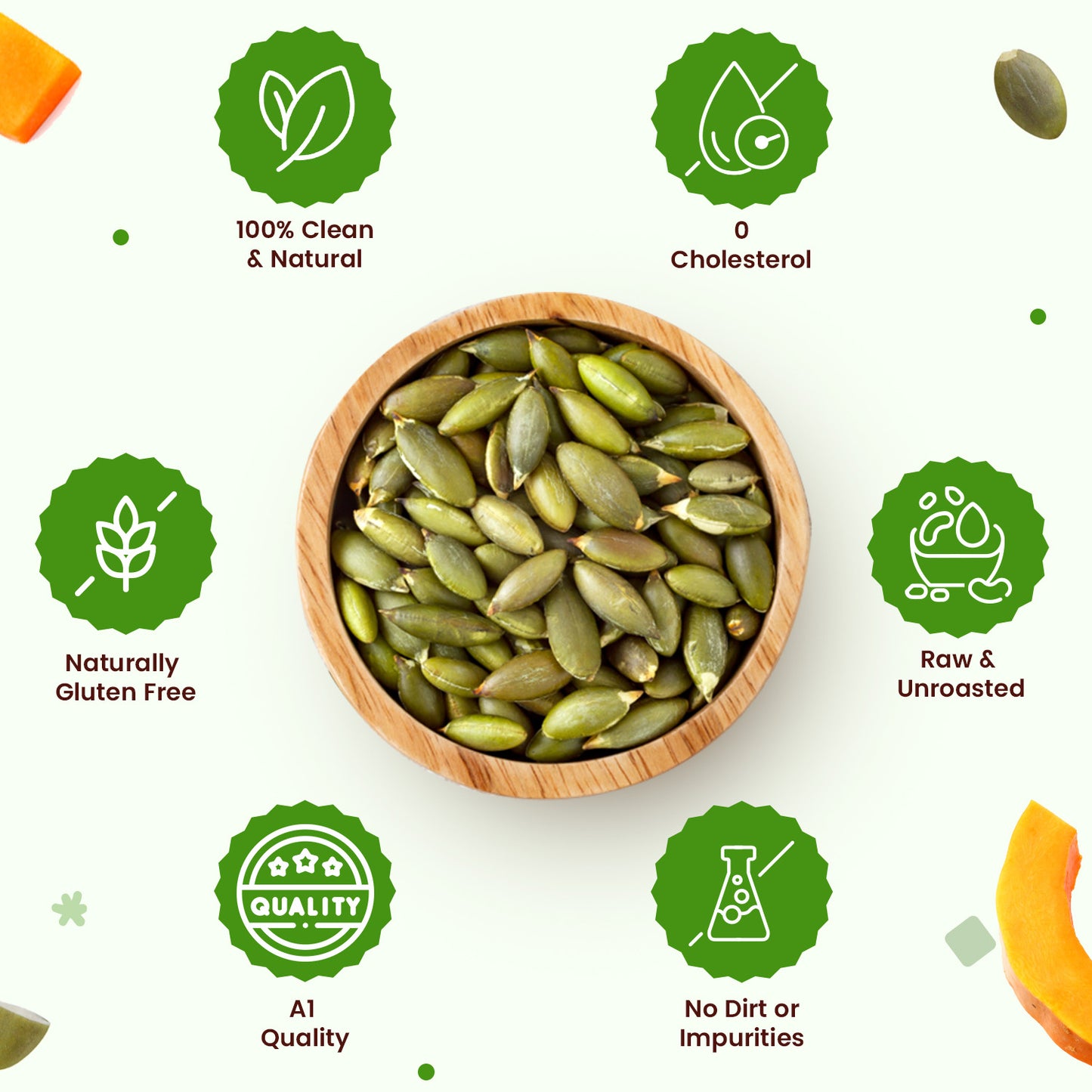 Bowl of pumpkin seeds for heart health.