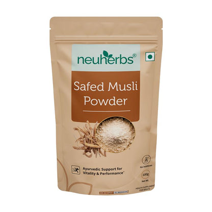 Organic Safed Musli Powder for men's support of vitality, reduced physical weakness and high performance.