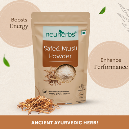 Organic Safed Musli Powder for men's support of vitality, reduced physical weakness and high performance.