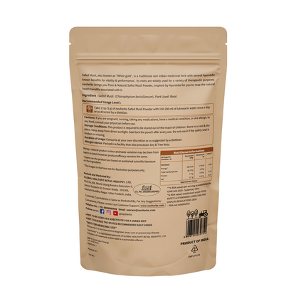 Organic Safed Musli Powder for men's support of vitality, reduced physical weakness and high performance.