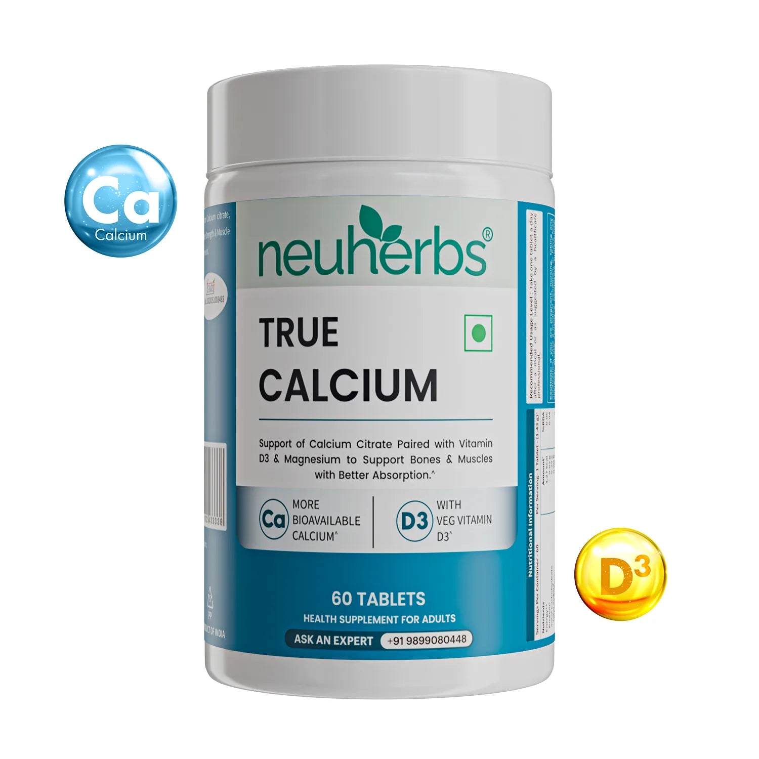 True Calcium Tablets with Plant Vitamin D3 for Stronger Bones
