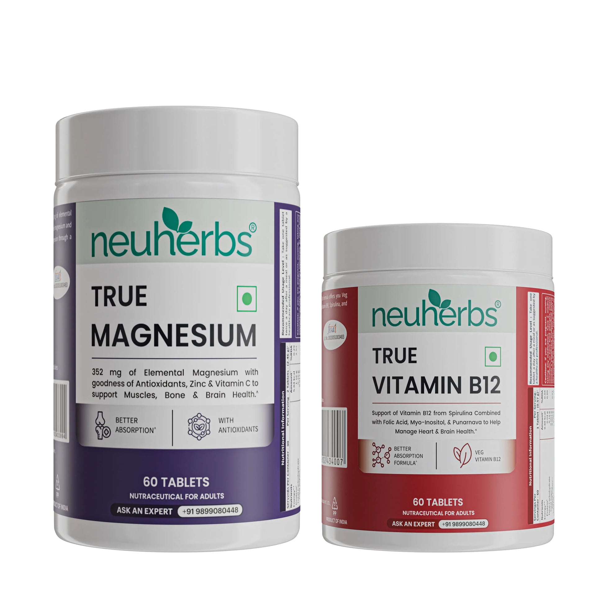 Neuherbs Magnesium & Vitamin B12 Tablets Combo For Energy