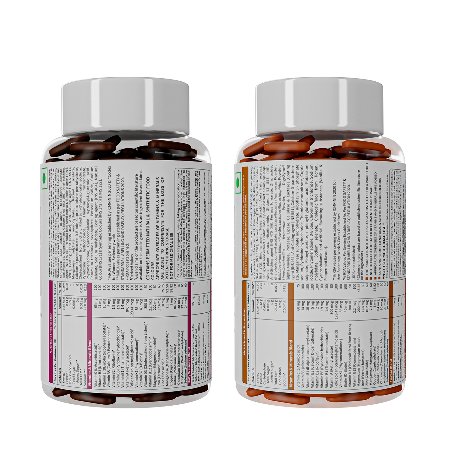 nutritional info of true multivitamin tablets for women and adults