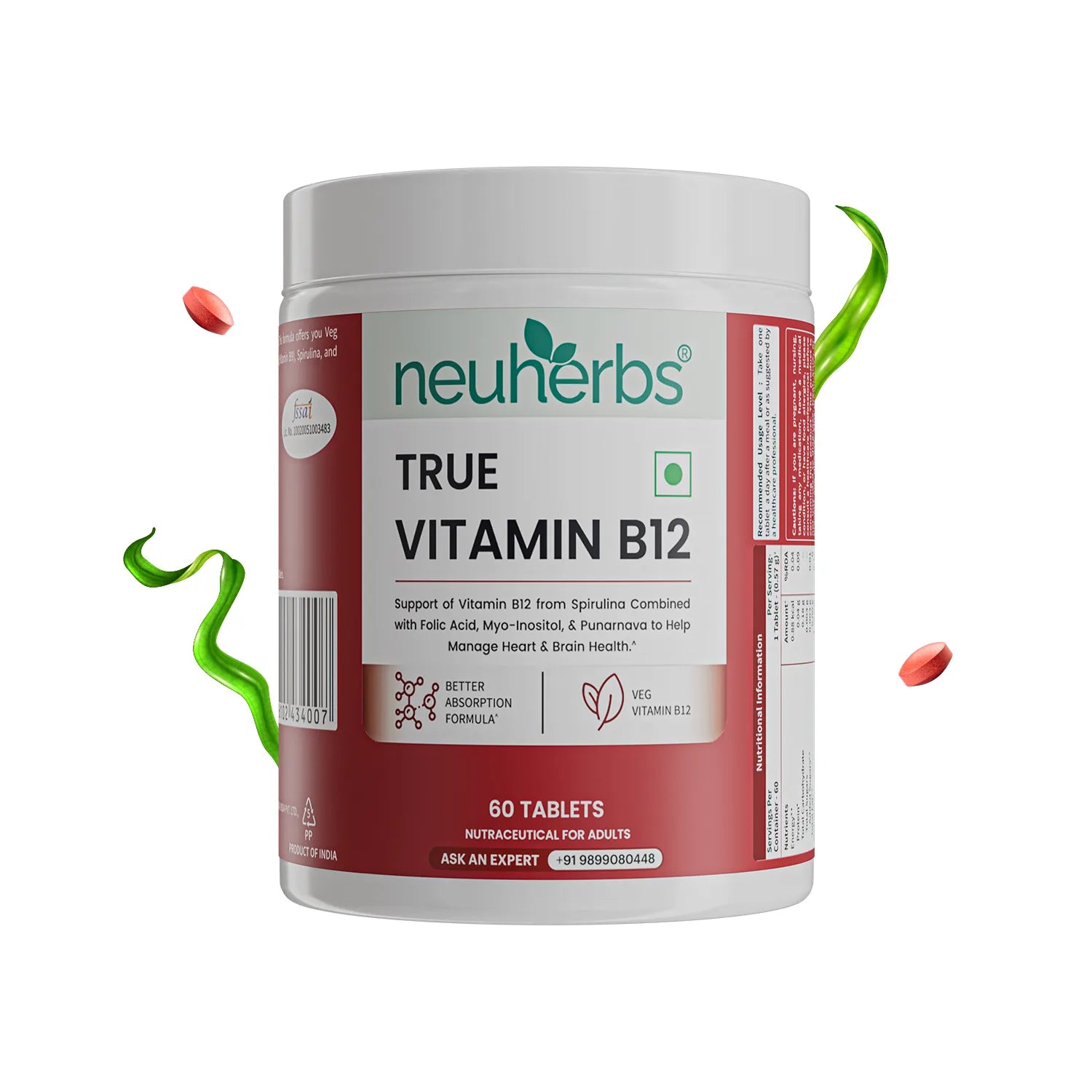 Plant-Based True Vitamin B12 Tablets For Energy & Brain image 1