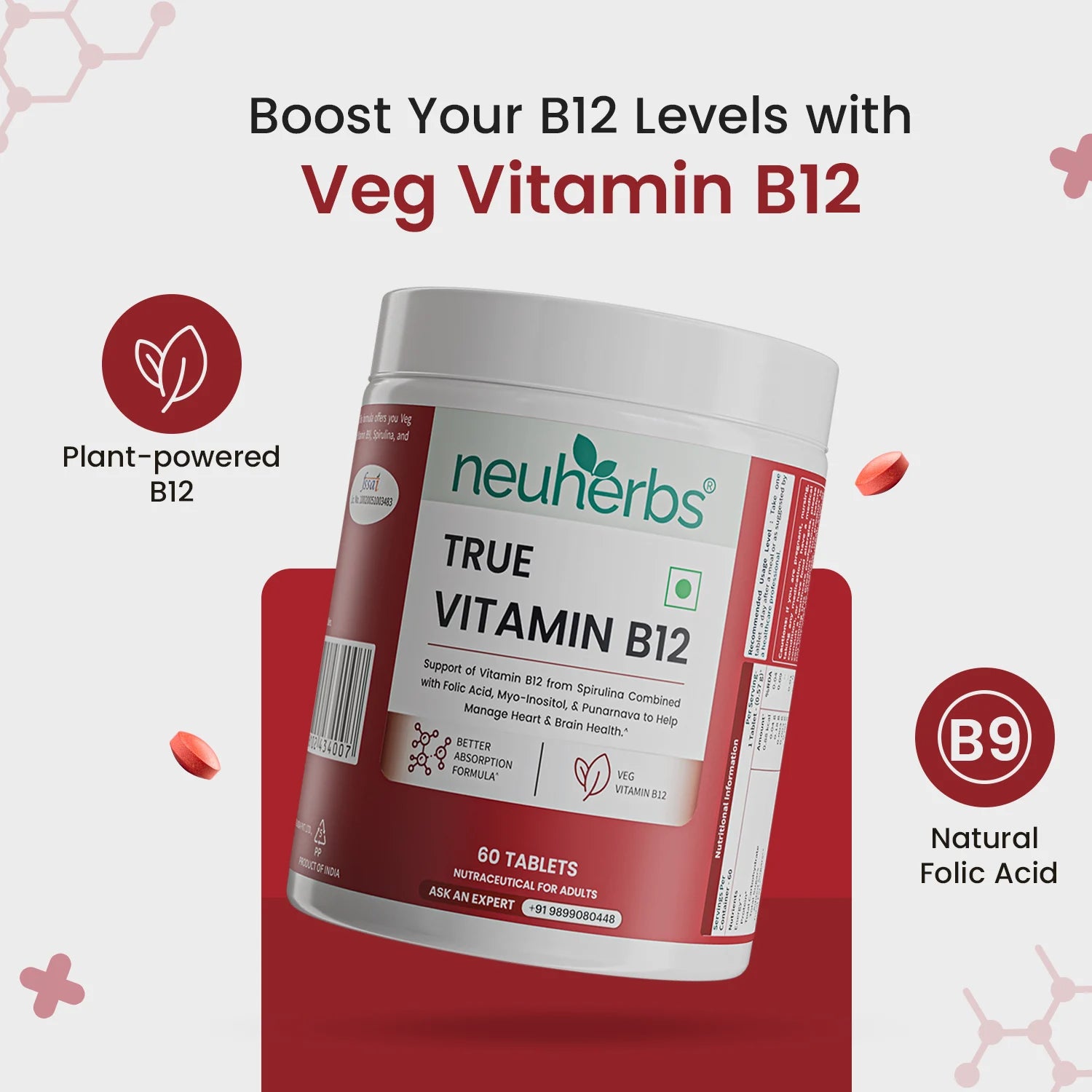Plant-Based True Vitamin B12 Tablets For Energy & Brain image 2