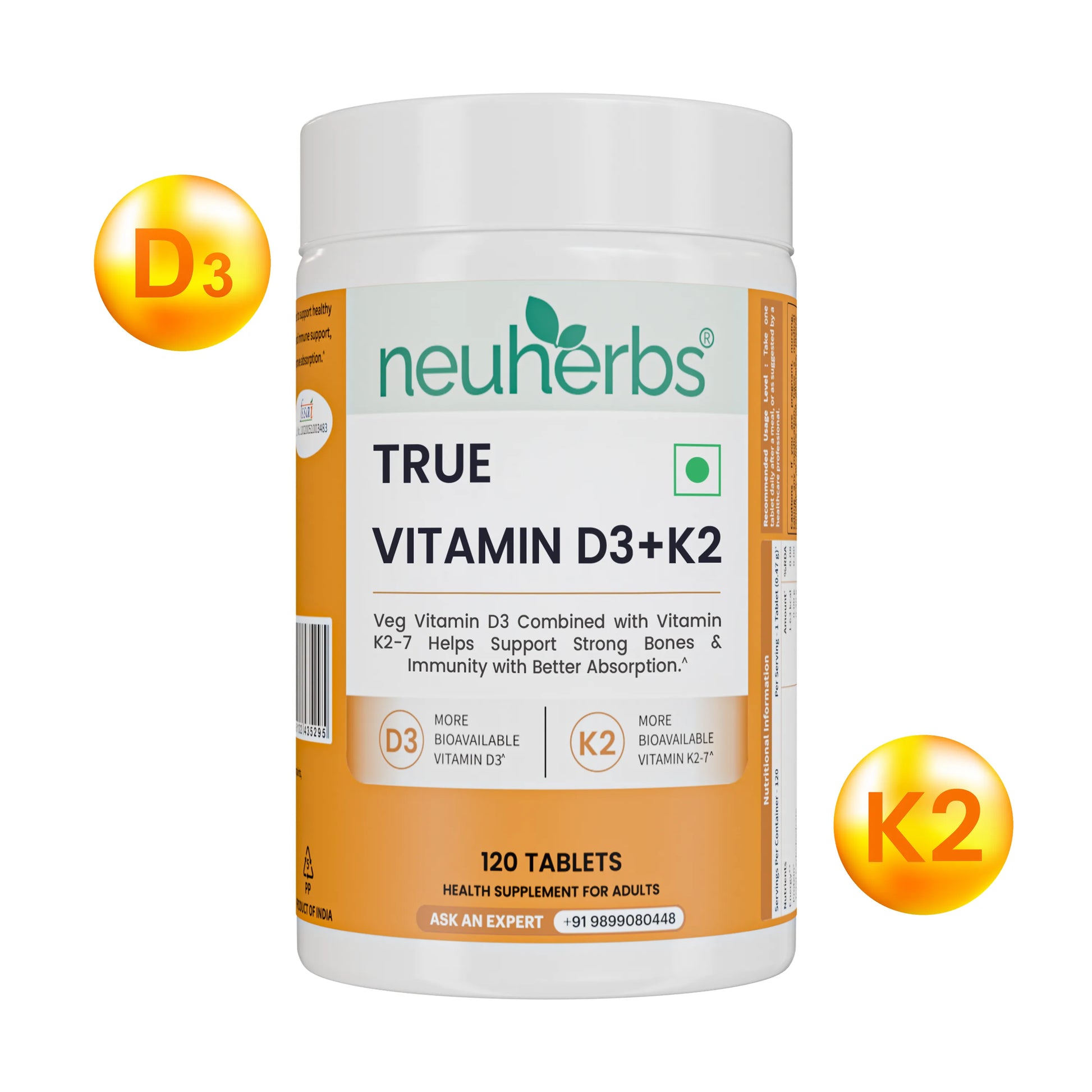 Neuherbs True Vitamin D3 + K2 Tablets