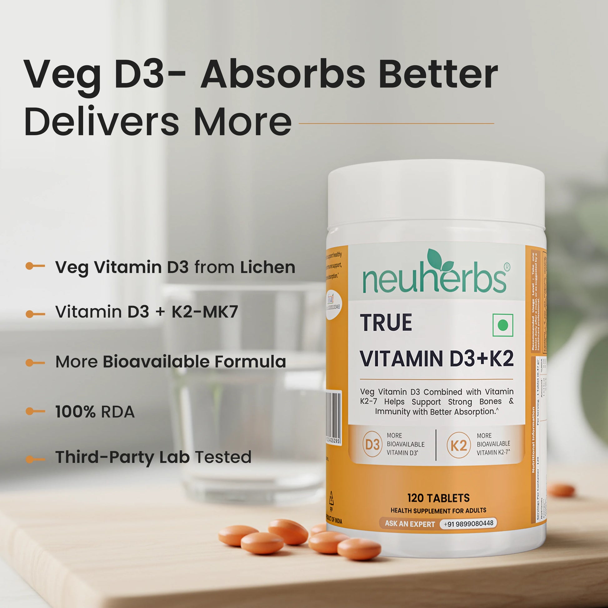Neuherbs True Vitamin D3 + K2 Tablets