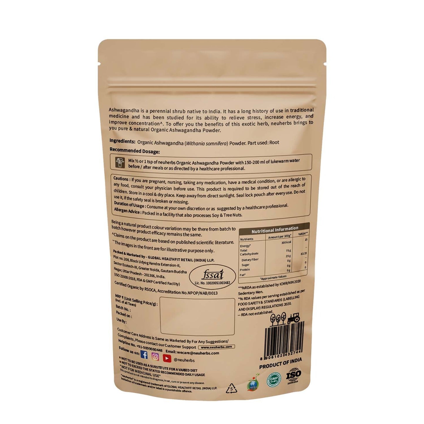 Organic Ashwagandha Powder - Boost Energy, Reduce Stress