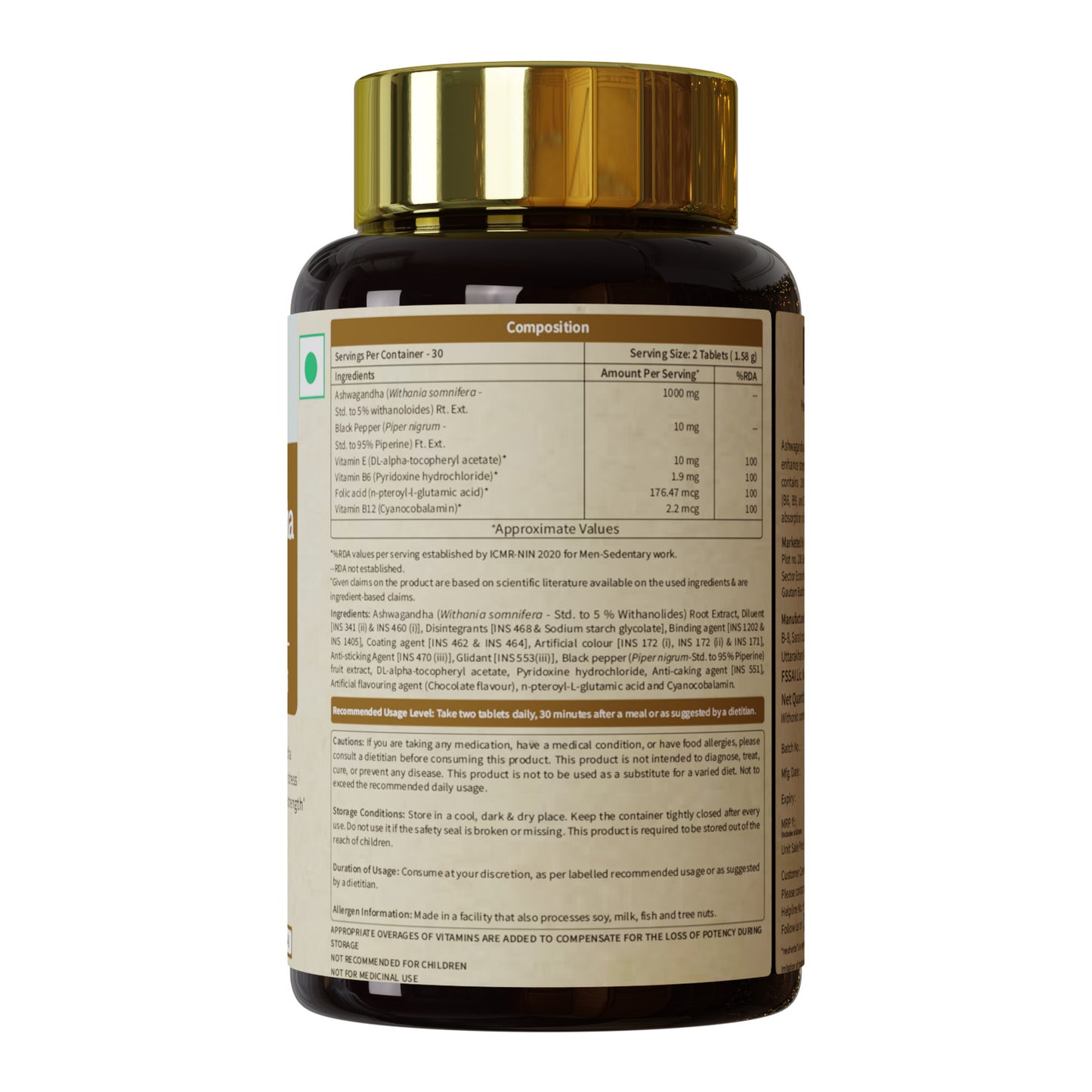 nutritional info of neuherbs ashwagandha tablet
