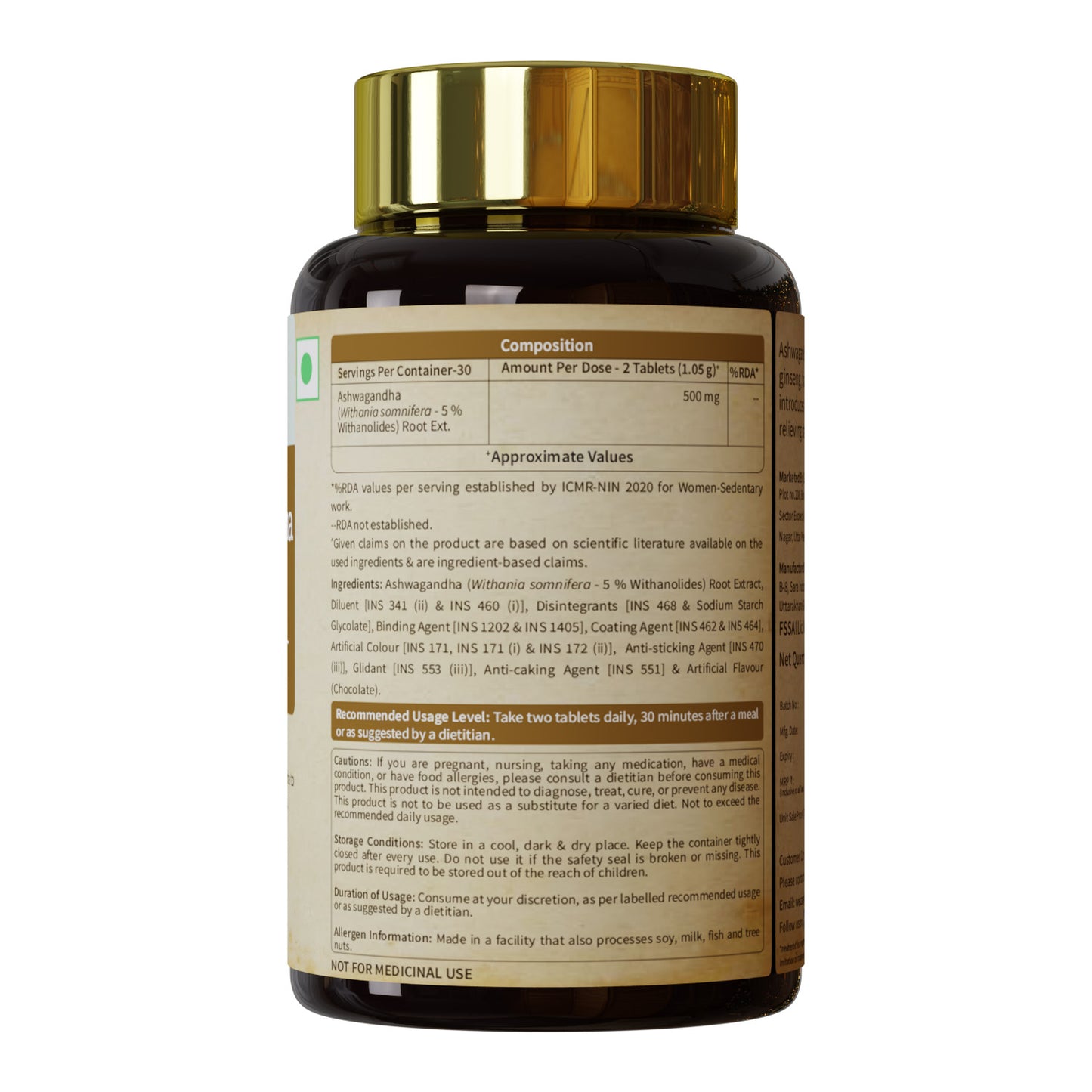 nutritional info of neuherbs ashwagandha tablet 500mg