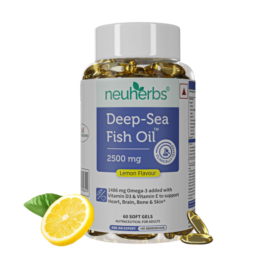 Deep Sea Fish Oil Capsules 2500 mg Omega 3 Lemon - Bottle Front View