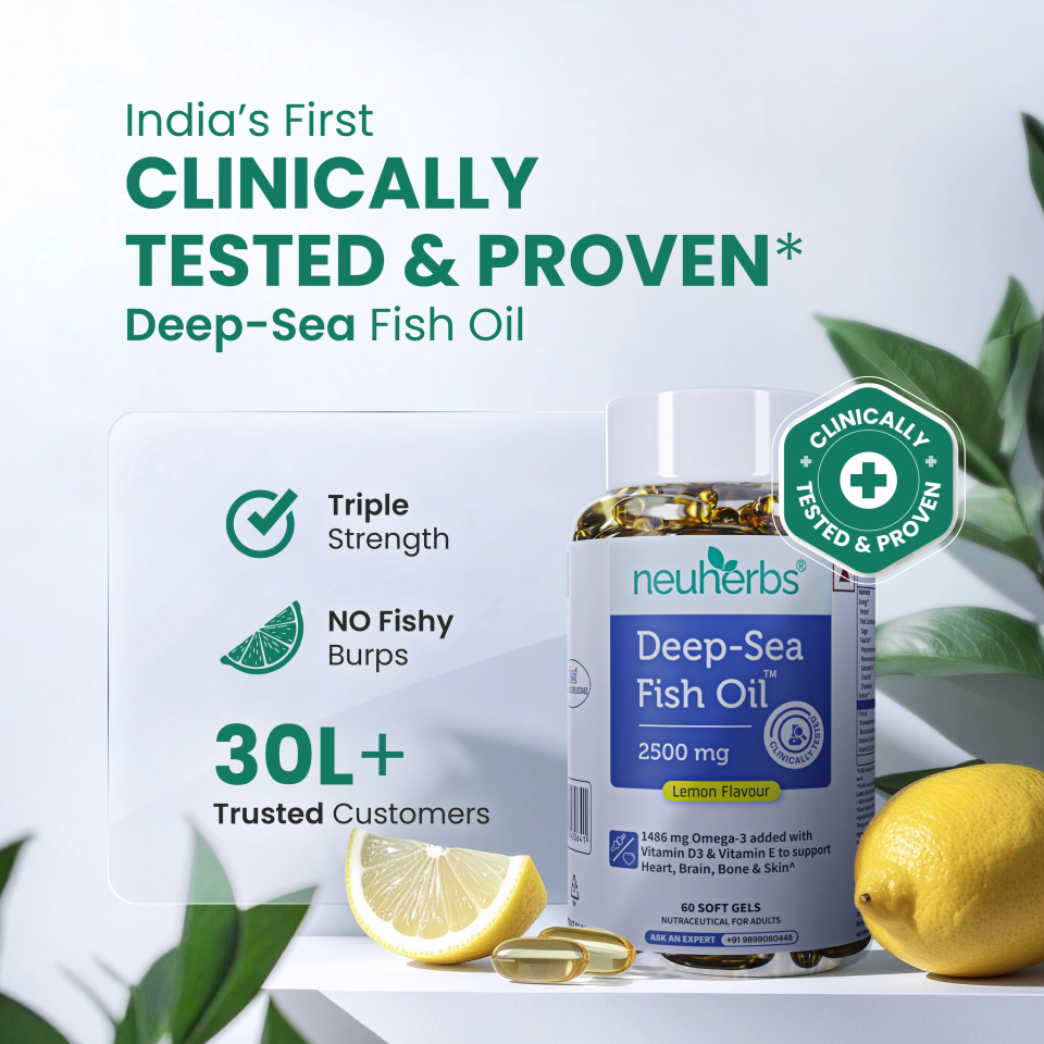 Packaging of Neuherbs Omega 3 Fish Oil Capsules - Lemon Flavored