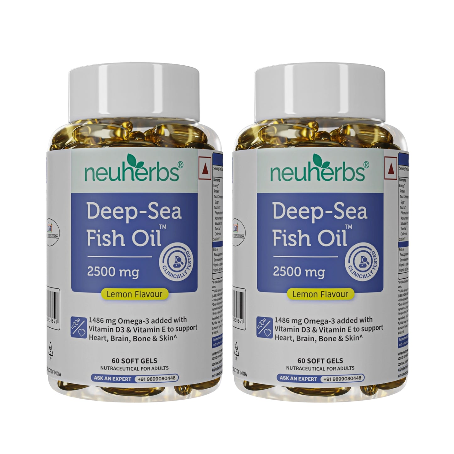 Deep Sea Fish Oil Capsules - 2500 mg Omega 3 (Lemon Flavored)