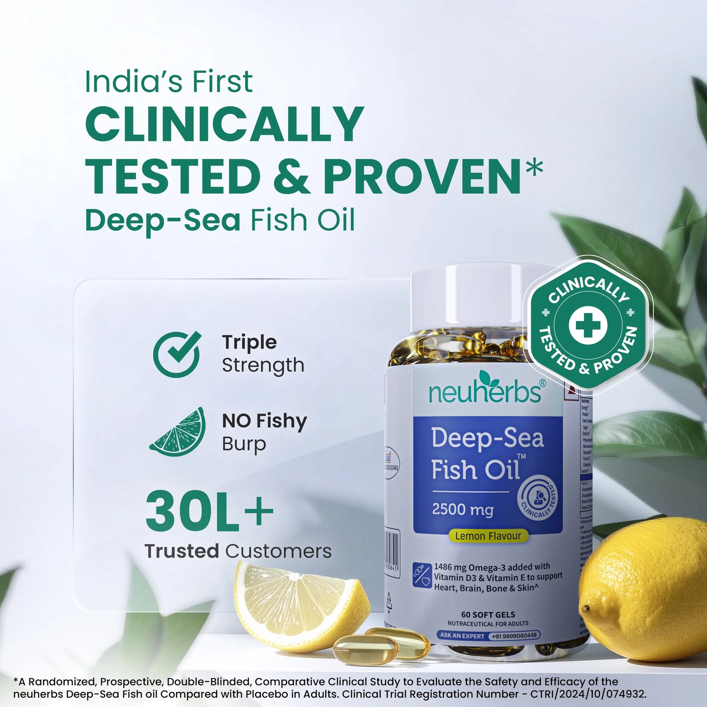Deep Sea Fish Oil Capsules - 2500 mg Omega 3 (Lemon Flavored)