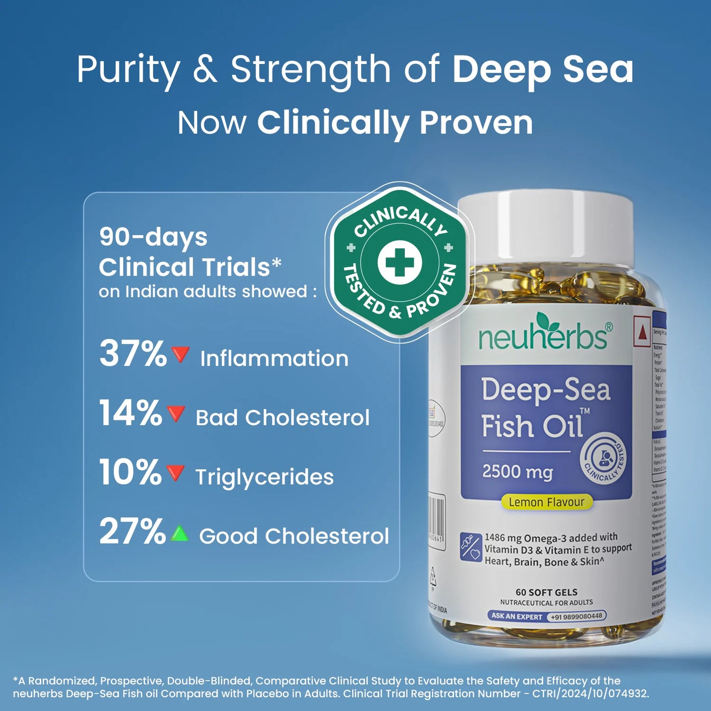 Deep Sea Fish Oil Capsules - 2500 mg Omega 3 (Lemon Flavored)