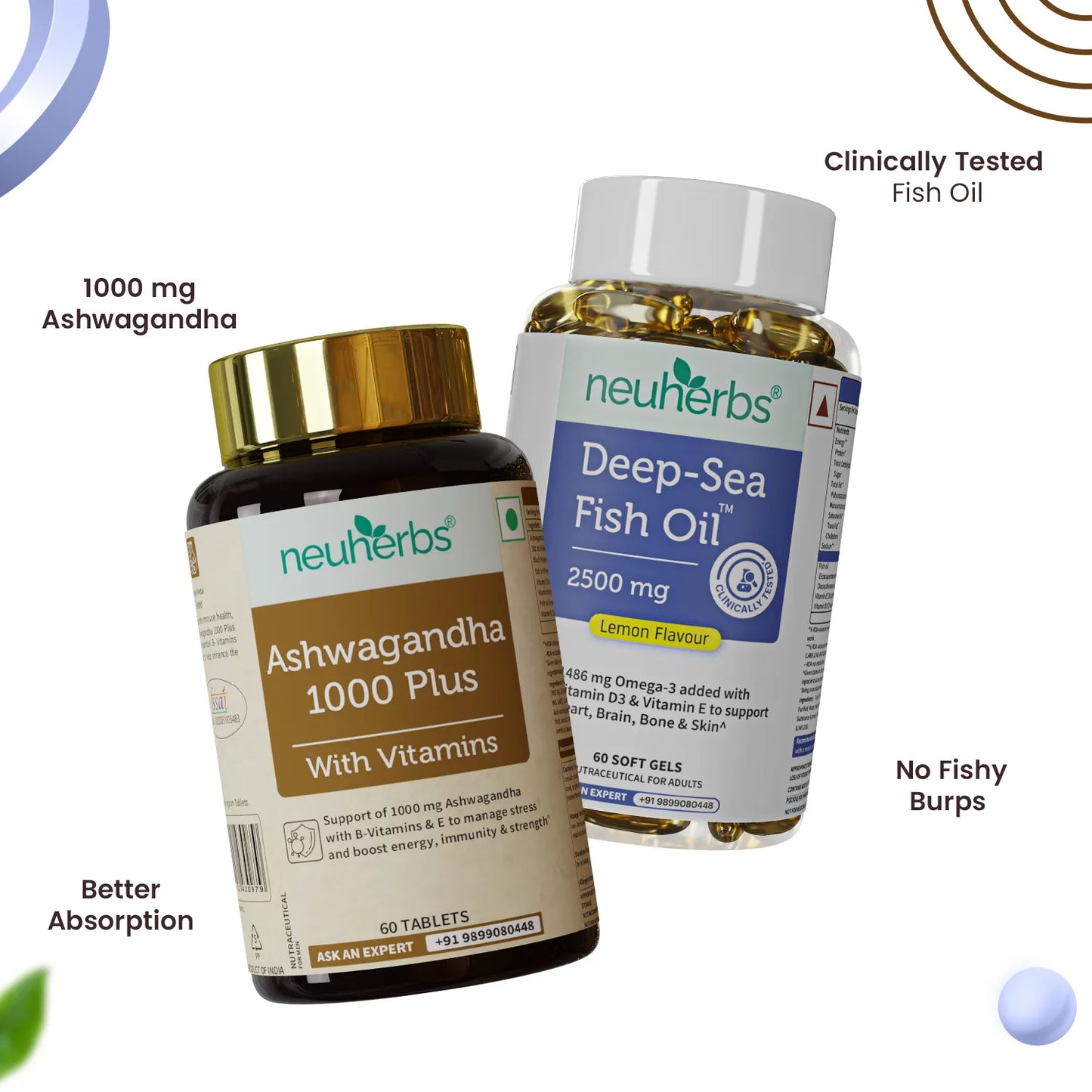 Stress Buster Combo: Omega-3 Fish Oil & Ashwagandha for Heart & Mind
