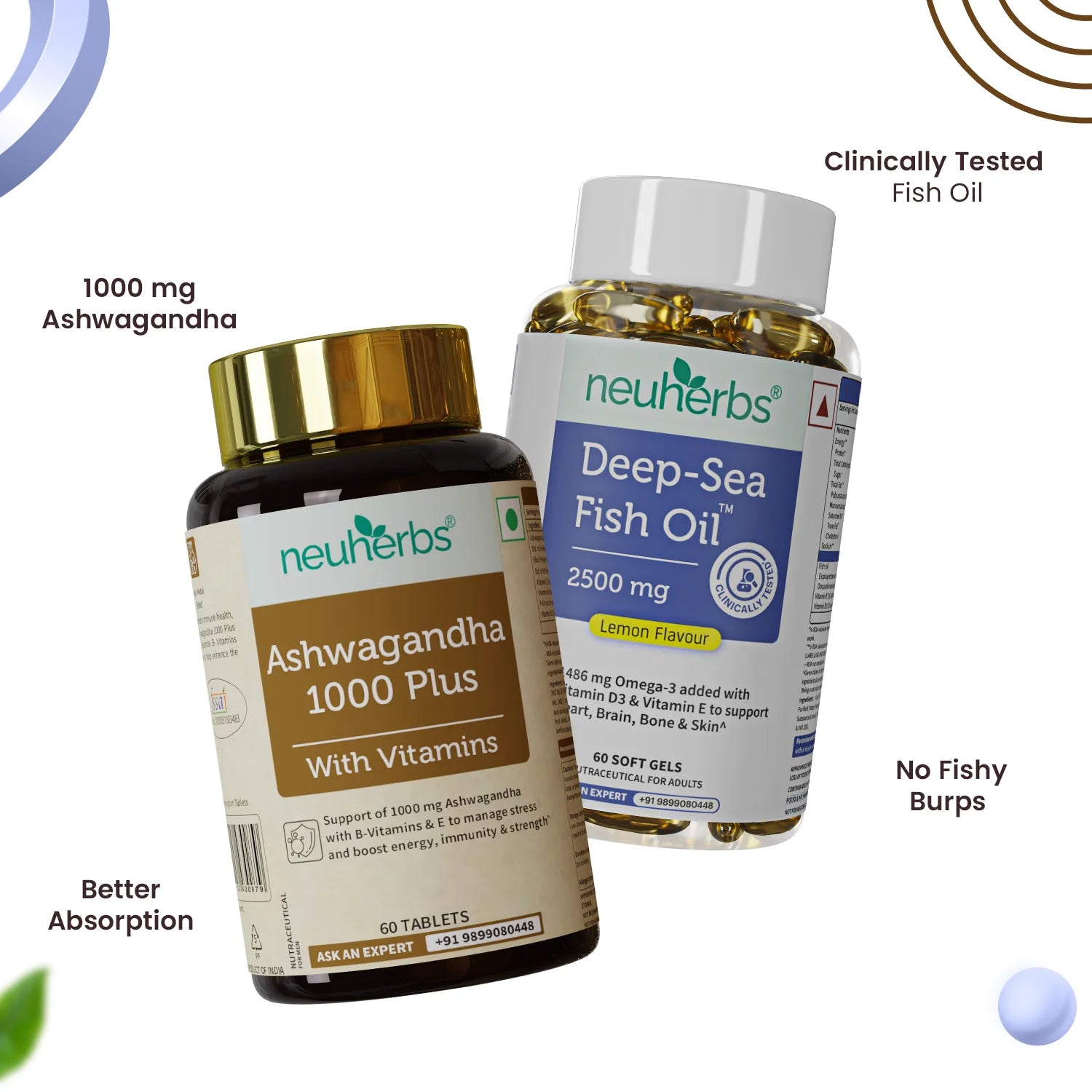 Stress Buster Combo: Omega-3 Fish Oil & Ashwagandha for Heart & Mind
