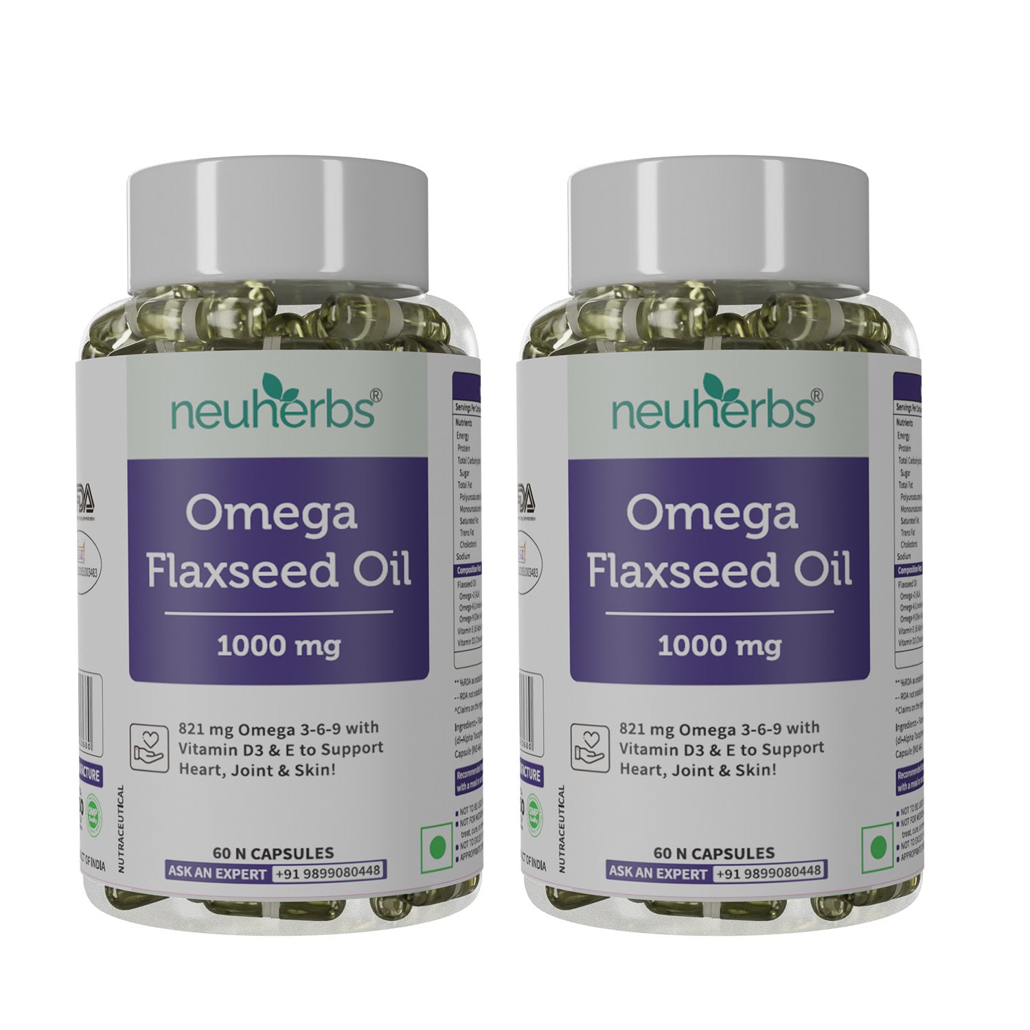 Buy Flaxseed Oil Capsules 1000mg 821mg Omega 3 6 9 Benefits Neuherbs