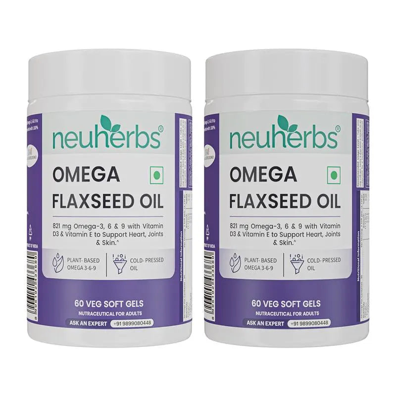 Flaxseed Oil Capsules 1000mg With 821mg Omega 3-6-9, Additional Vitamin D3 & E To Support Heart, Joint & Skin For Women & Men