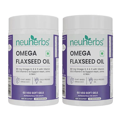 Flaxseed Oil Capsules 1000mg With 821mg Omega 3-6-9, Additional Vitamin D3 & E To Support Heart, Joint & Skin For Women & Men