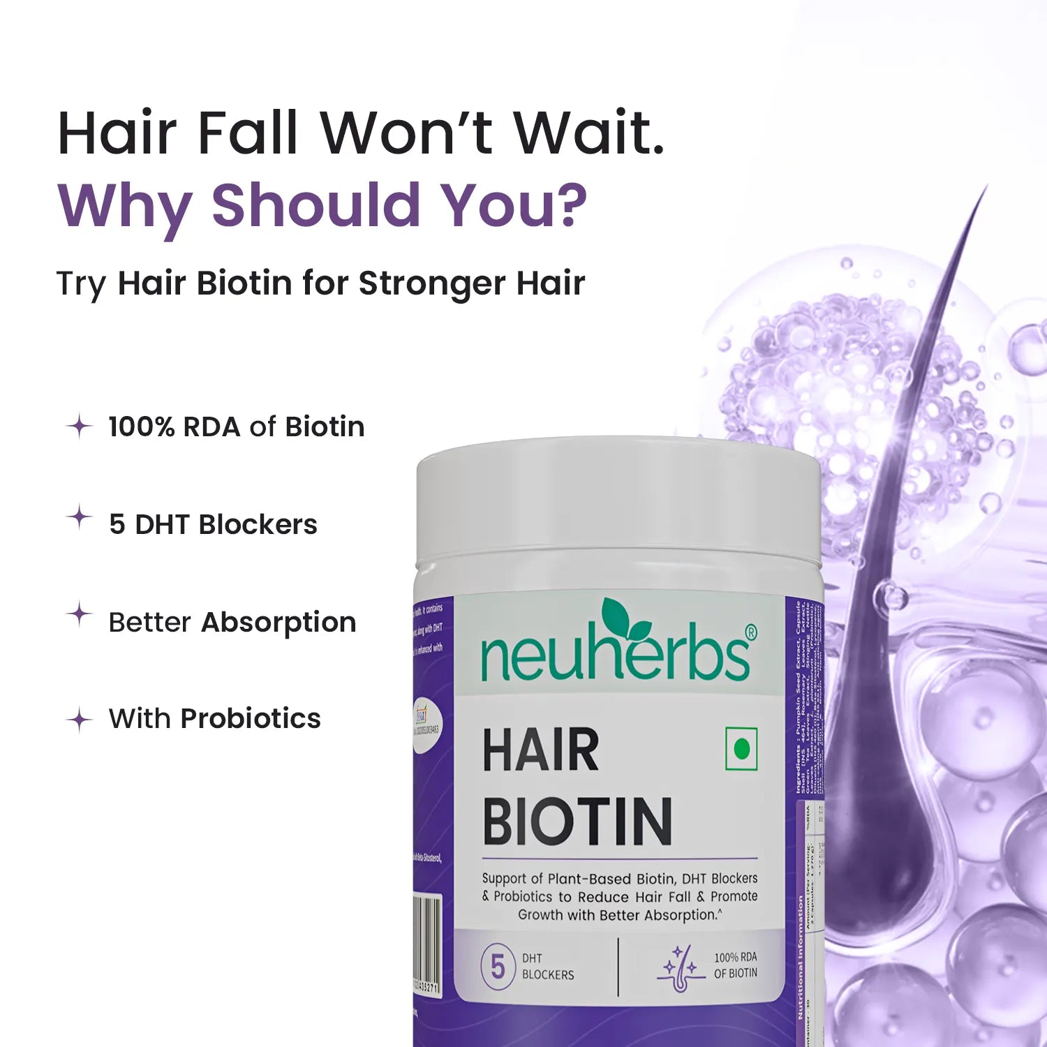 Neuherbs Hair Biotin Capsules - DHT Blocker Hair Supplement image 2