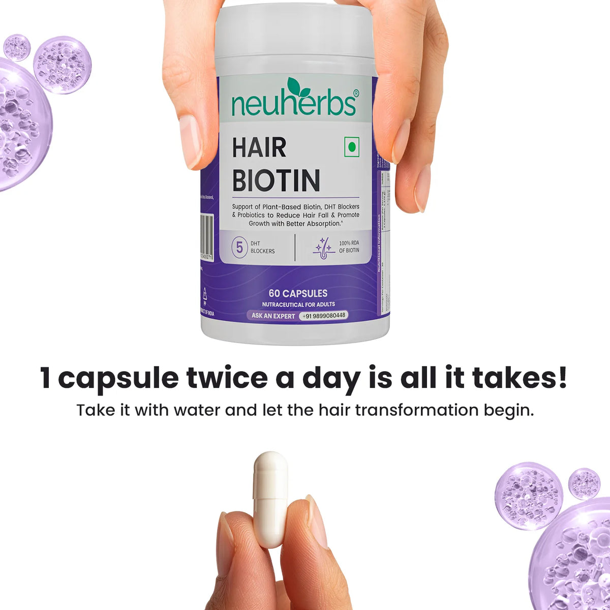 NCB Technology Hair Growth Vitamins - DHT Blocker With Biotin, 60 Vegetarian Capsules (Exp 01/2026)