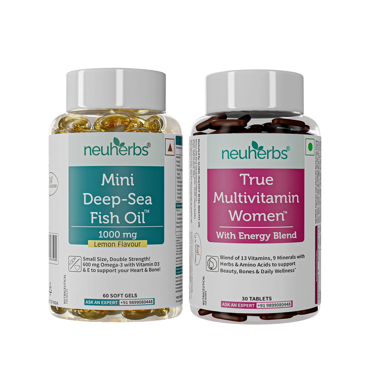 Couple’s Wellness Pack– Mini Fish Oil Omega-3 & Multivitamin Women Combo