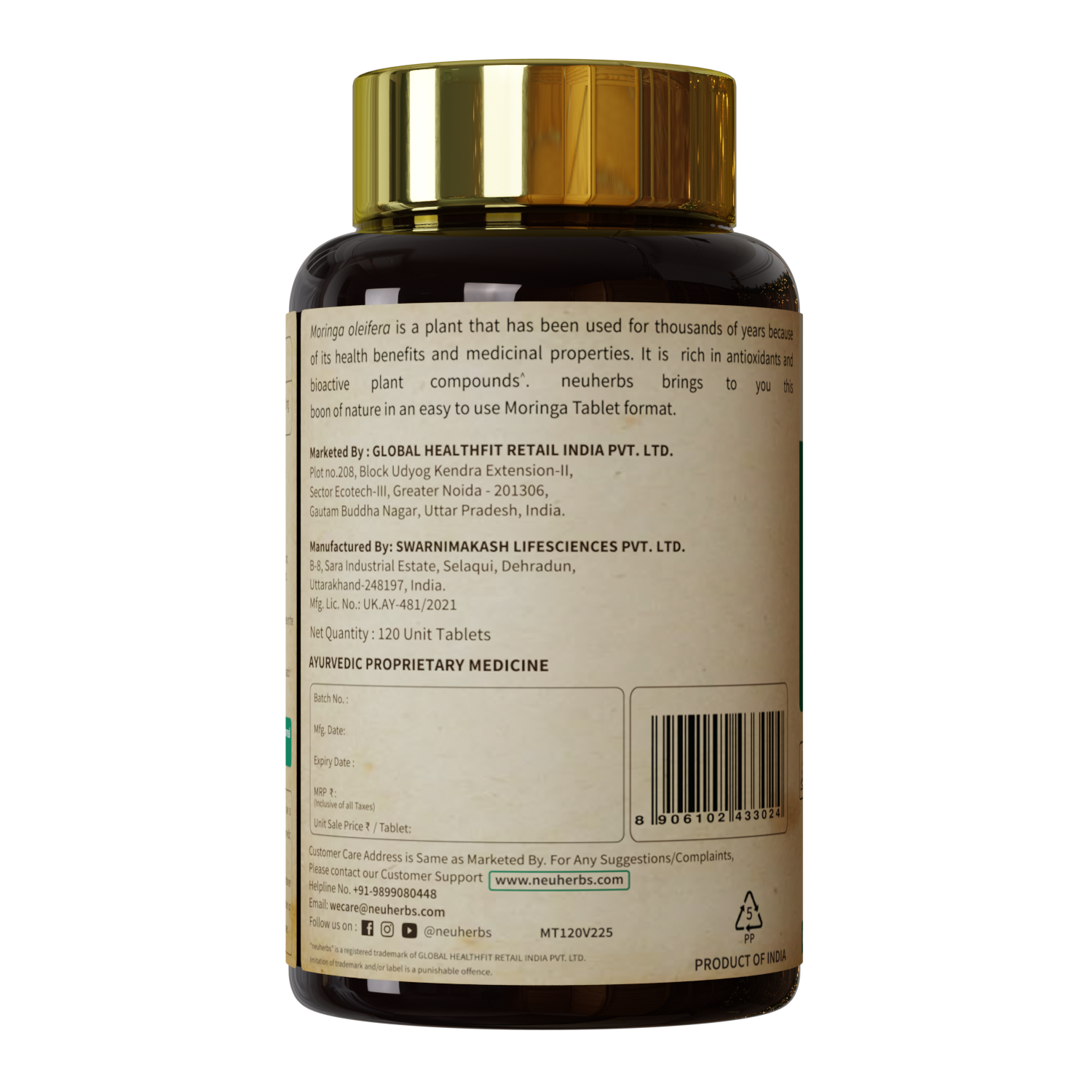 Organically Certified Moringa Tablet for High Energy, Detoxification and overall wellness for Men and Women