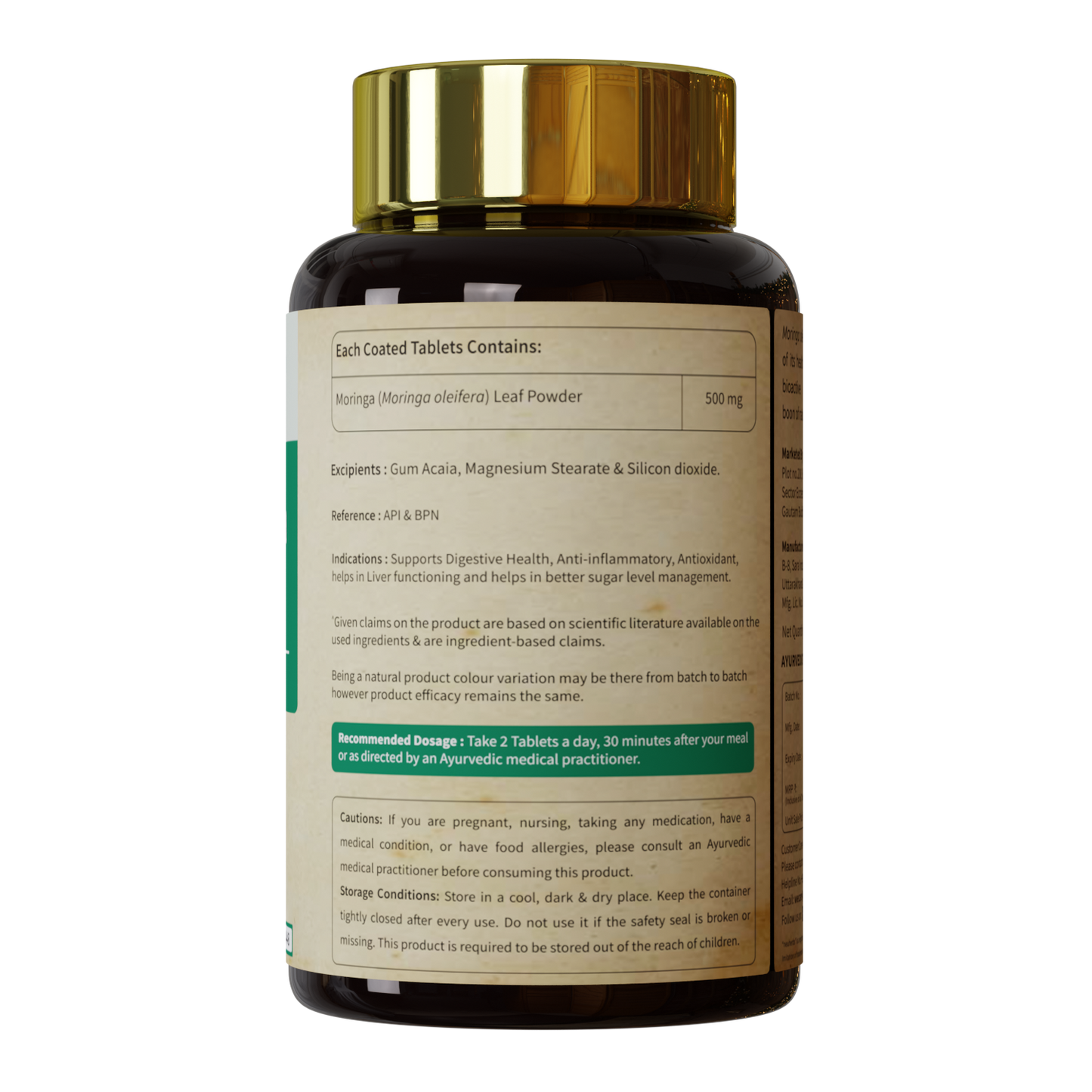 Organically Certified Moringa Tablet for High Energy, Detoxification and overall wellness for Men and Women