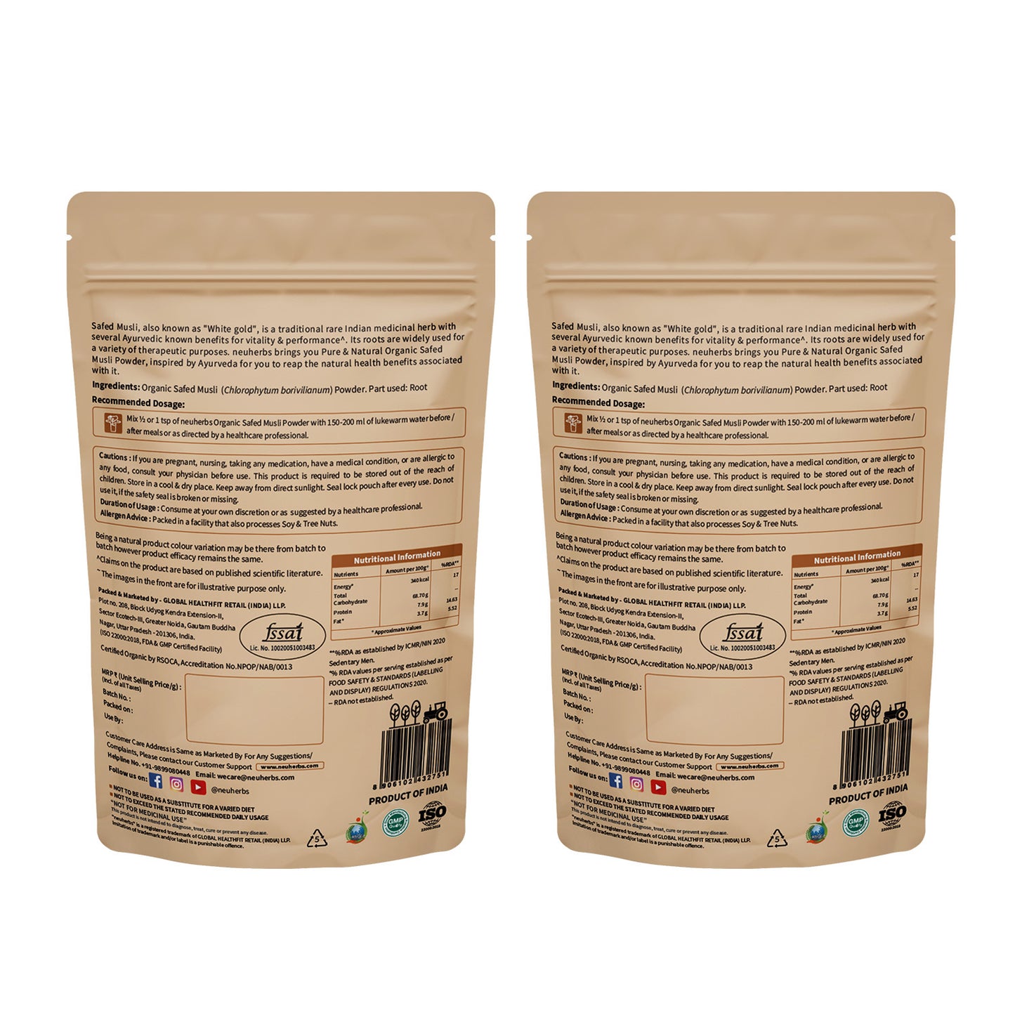 Organic Safed Musli Powder for men's support of vitality, reduced physical weakness and high performance.