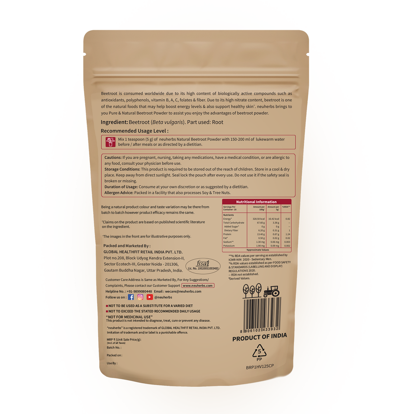 Pure Beetroot Powder 100 gm for Youthful Skin & Hair