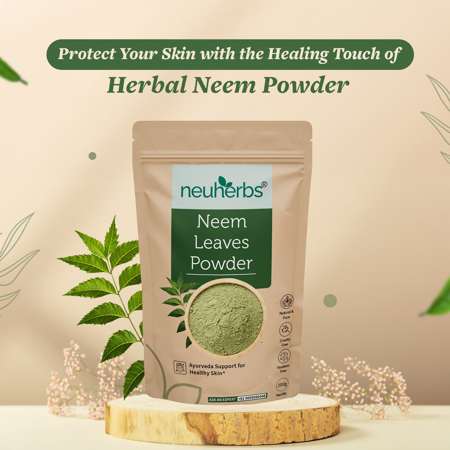 100% Natural Neem Leaves Powder - For Blemishes-Free Skin