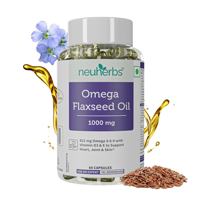 Flaxseed Oil Capsules 1000mg With 821mg Omega 3-6-9, Additional Vitamin D3 & E To Support Heart, Joint & Skin For Women & Men image 1