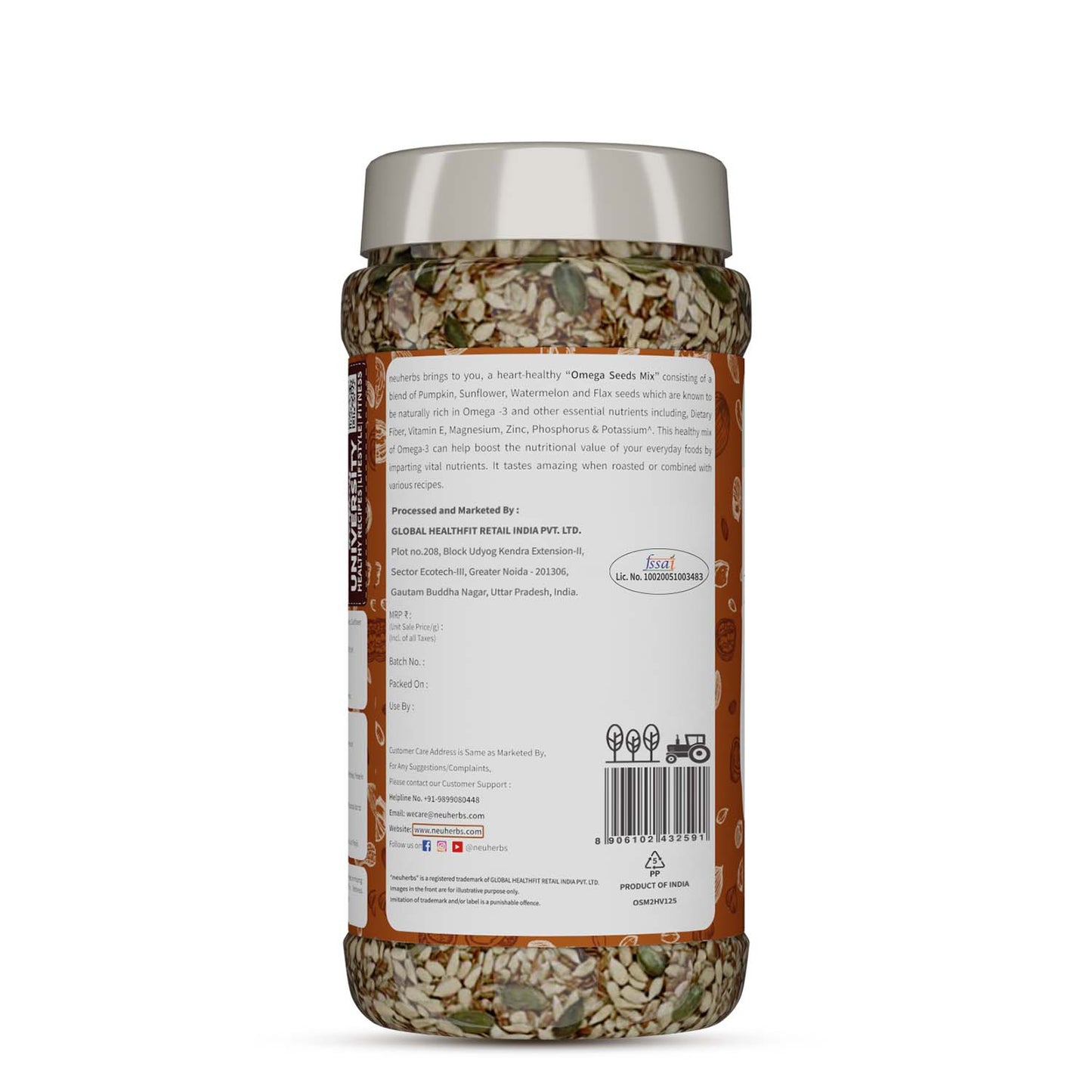 Omega Seeds Mix with richness of Flax, Pumpkin, Watermelon & Sunflower seeds with omega-3, dietary fiber, protein and essential nutrients helpful for Weight Loss, Heart & Good Skin