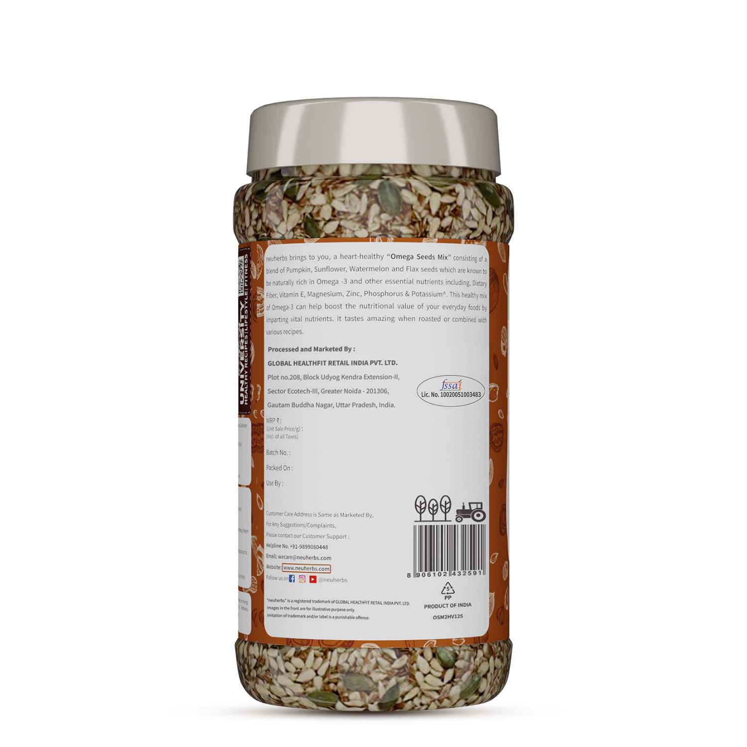 Omega Seeds Mix with richness of Flax, Pumpkin, Watermelon & Sunflower seeds with omega-3, dietary fiber, protein and essential nutrients helpful for Weight Loss, Heart & Good Skin