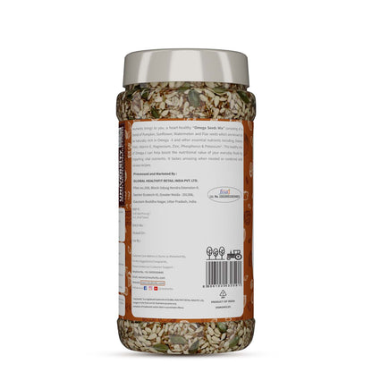 Omega Seeds Mix with richness of Flax, Pumpkin, Watermelon & Sunflower seeds with omega-3, dietary fiber, protein and essential nutrients helpful for Weight Loss, Heart & Good Skin