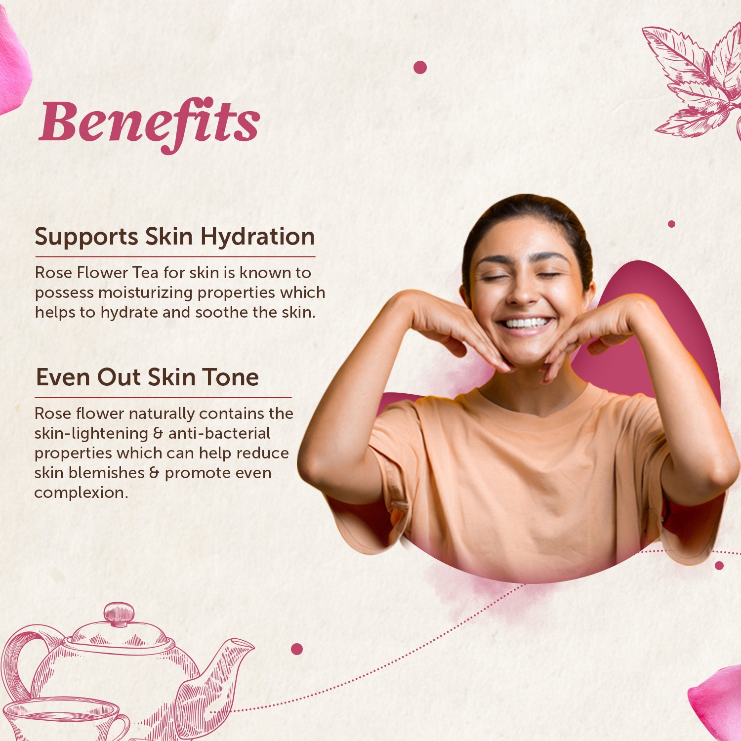 Rose Flower Tea For Glowing Skin, Improves Skin Tone- 50 gm image 4