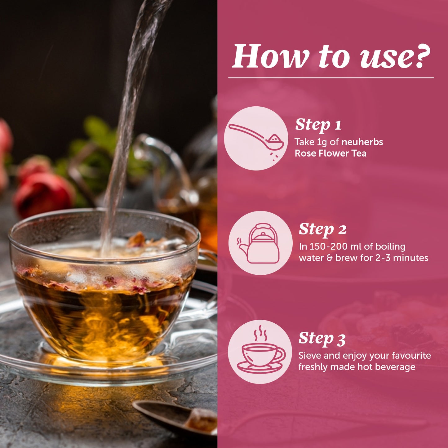 Rose Flower Tea For Glowing Skin, Improves Skin Tone- 50 gm