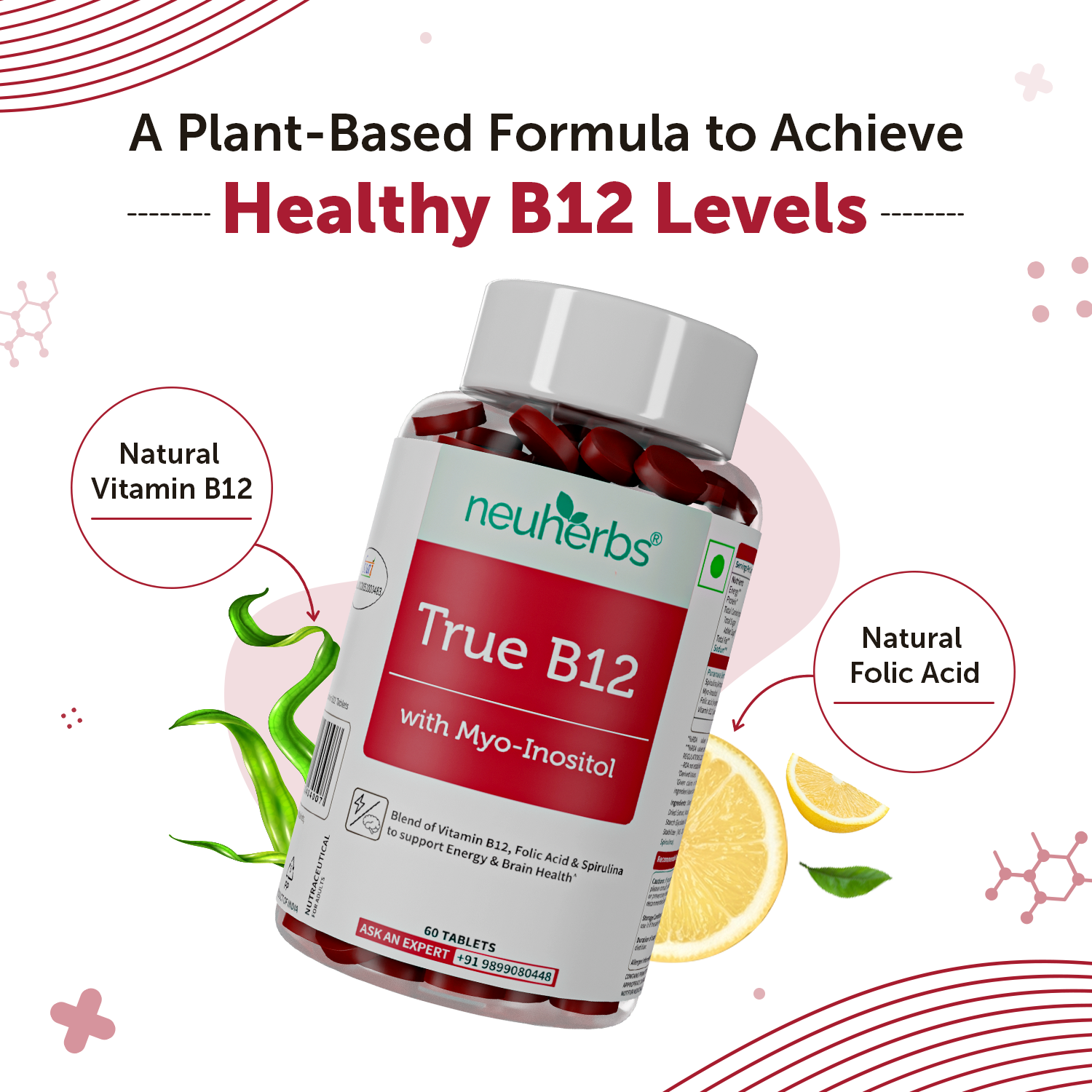 Plant-Based True Vitamin B12 Tablets For Energy & Brain image 2