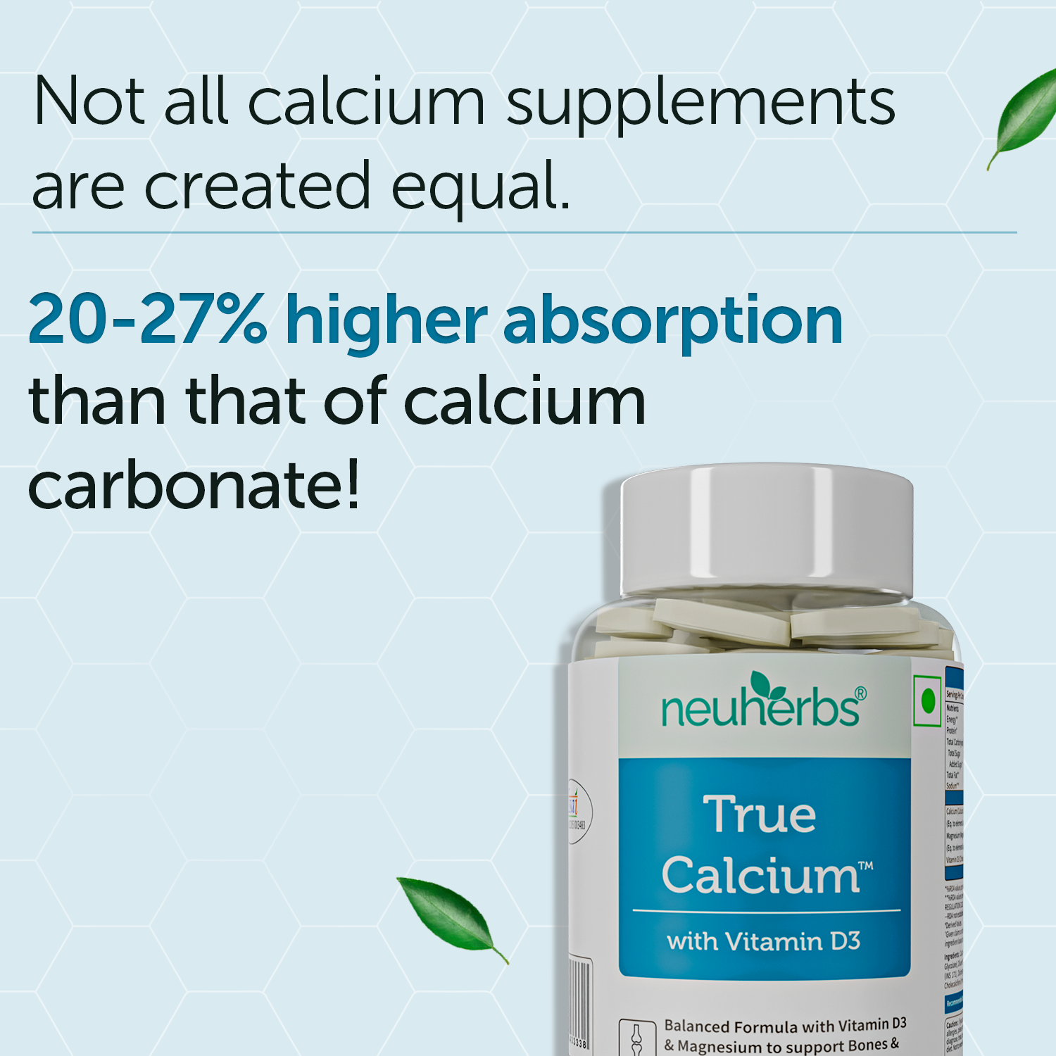 True Calcium Tablets with Plant Vitamin D3 for Stronger Bones