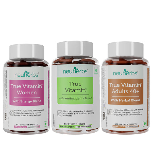 True Vitamin 60 Tablets & True Vitamin Women 30 Tablets & True Vitamin Adults 40+ 45 Tablets Combo