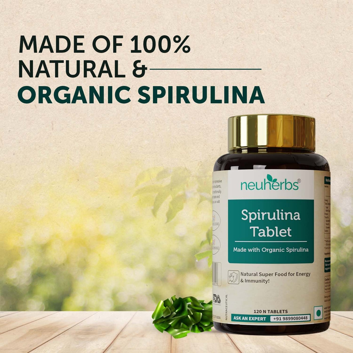 Organically Certified Spirulina Tablets for High Energy, Immunity and Weight Management for Men and Women