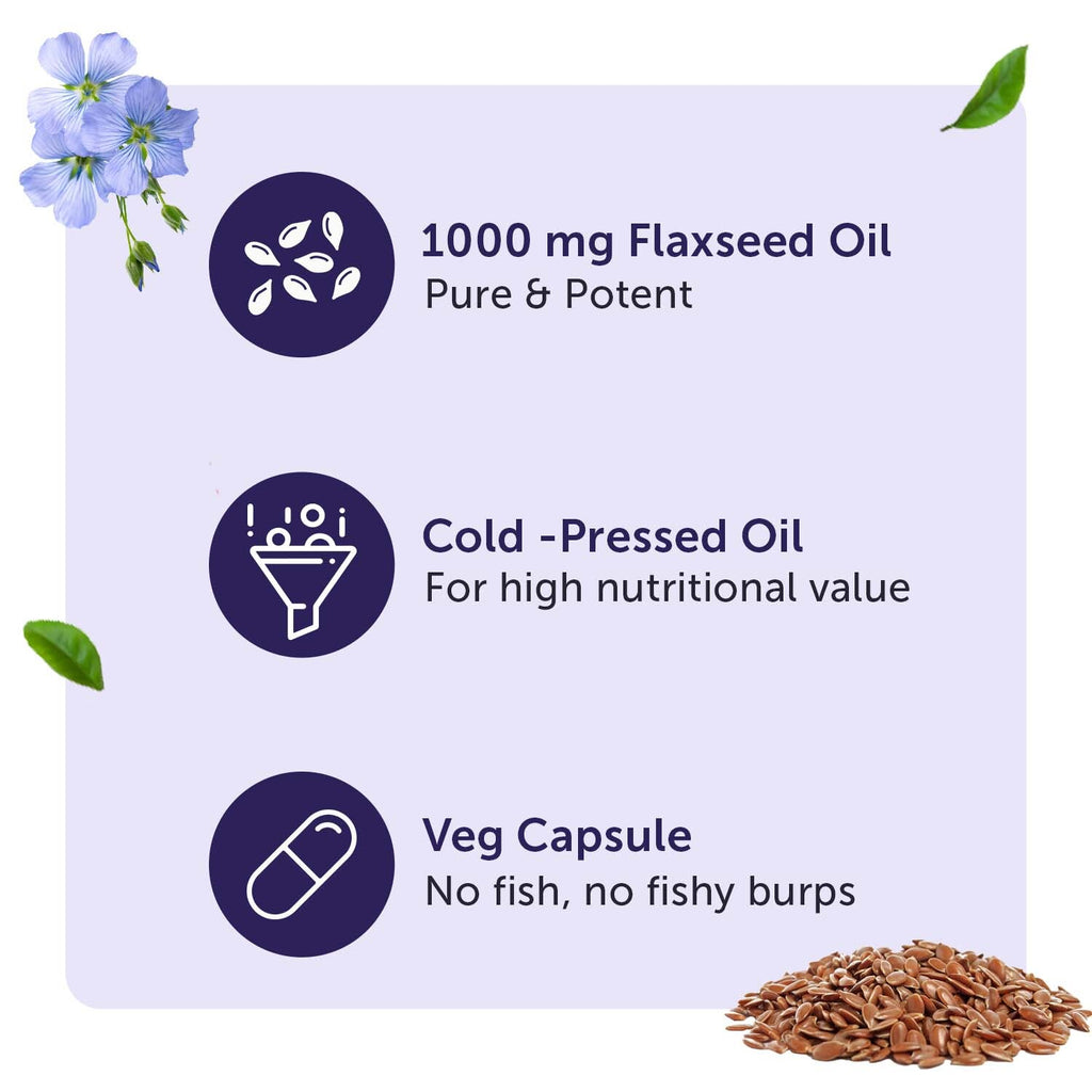 Flaxseed Oil Capsules 1000mg With 821mg Omega 3-6-9, Additional Vitamin D3 & E To Support Heart, Joint & Skin For Women & Men