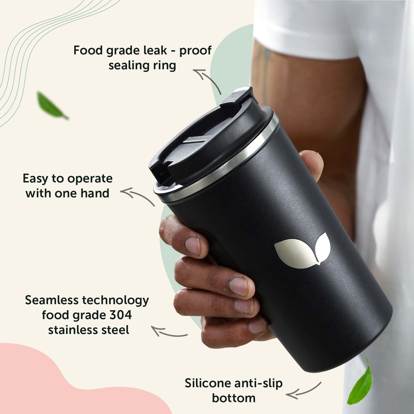 neuherbs Stainless Steel Vacuum Coffee Mug 510 ML Black