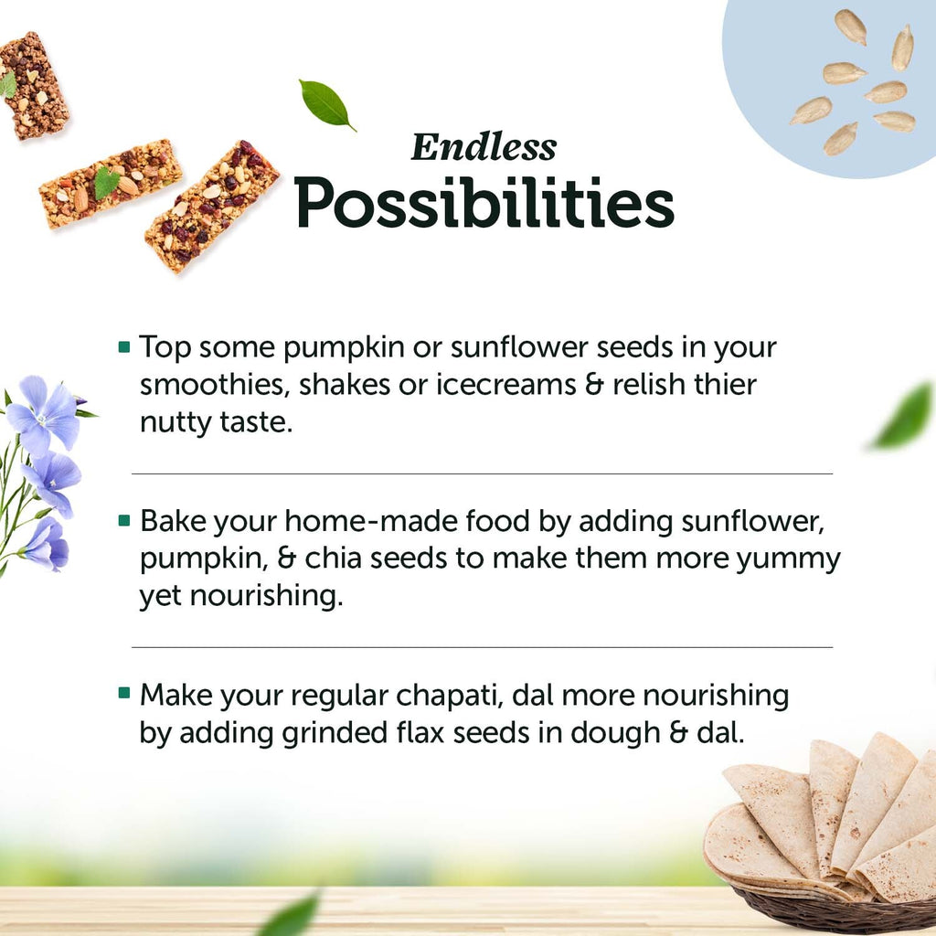 Flax Seeds (400g), Pumpkin Seeds (200g), Chia Seeds (200g) & Sunflower Seeds (200g)