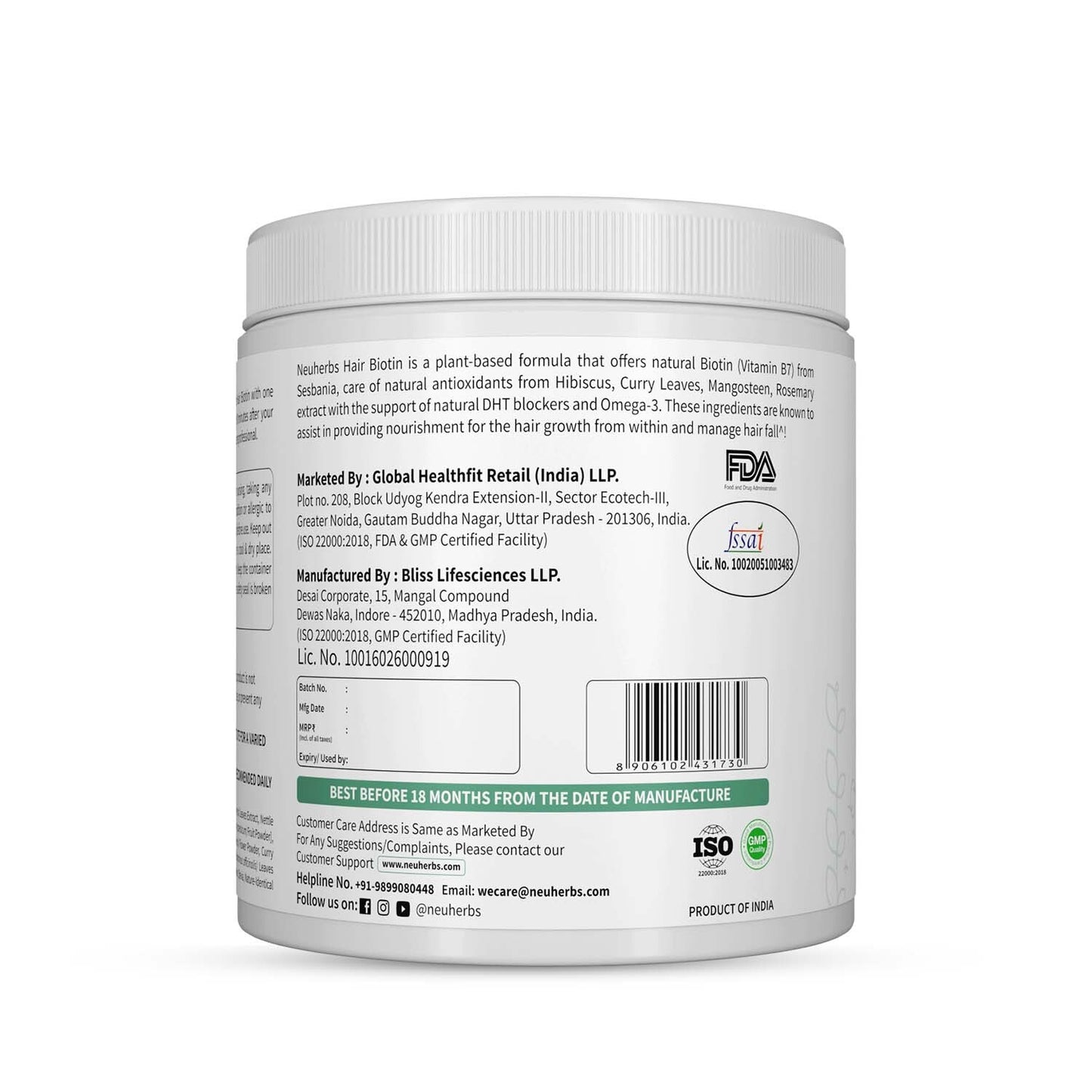 Plant-Based Biotin Powder 10000 mcg+ for Hair Growth