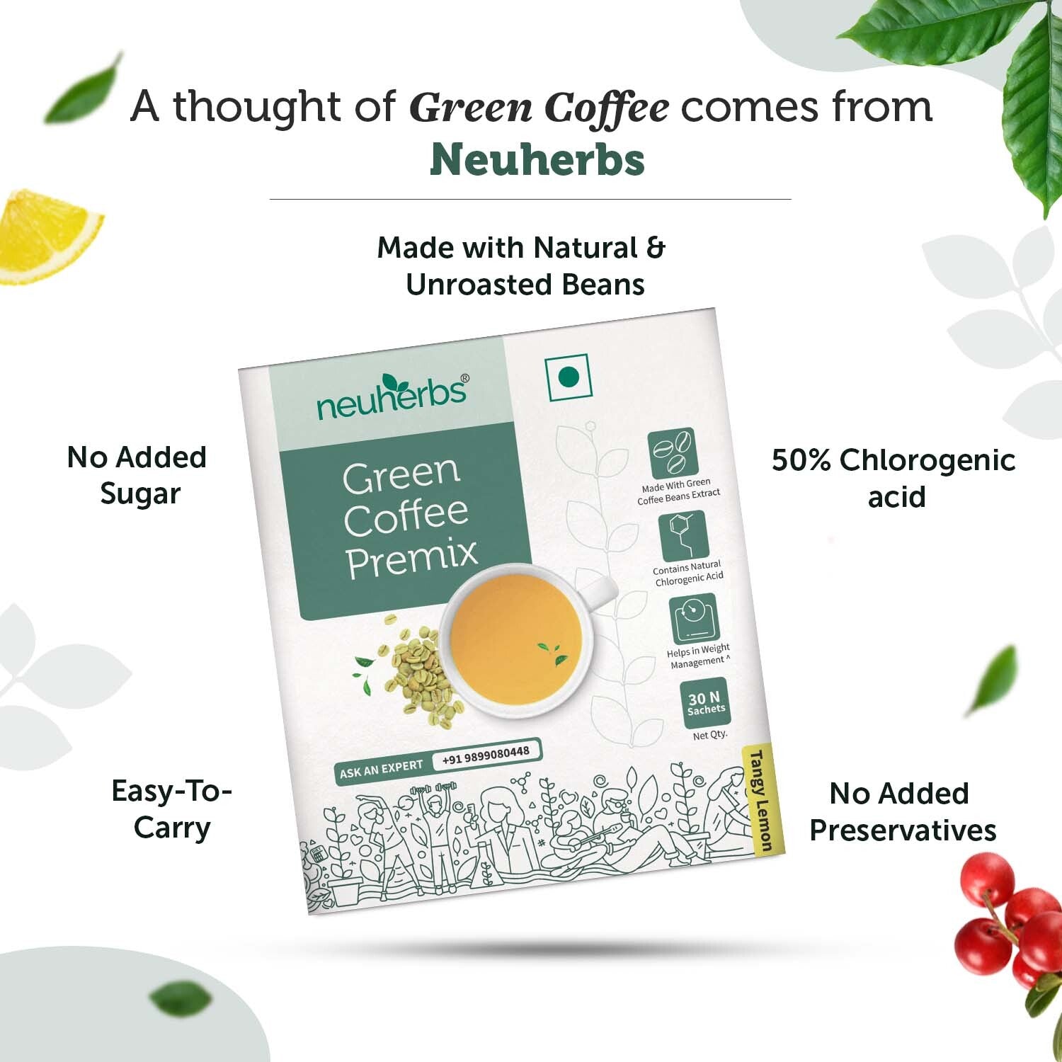 Instant Green Coffee Premix (Lemon Flavour) for Weight Loss & Detox image 3