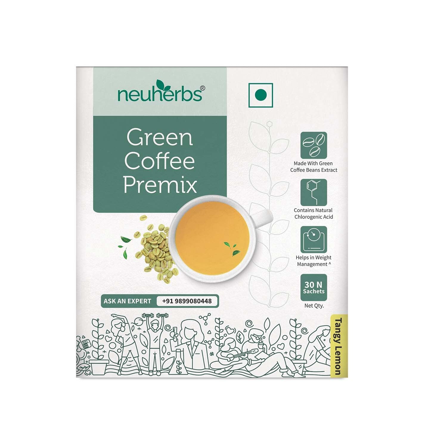Instant Green Coffee Premix (Lemon Flavour) for Weight Loss & Detox image 1